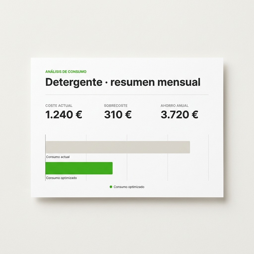 Ejemplo de análisis de consumo: coste actual mensual, sobrecoste detectado y ahorro anual estimado