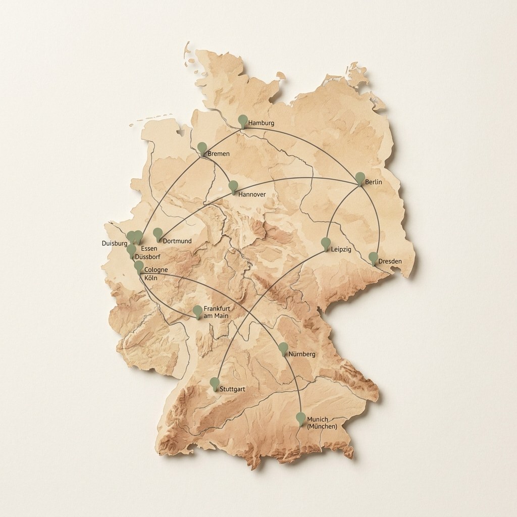 Topografische Karte Deutschlands mit Liefergebieten