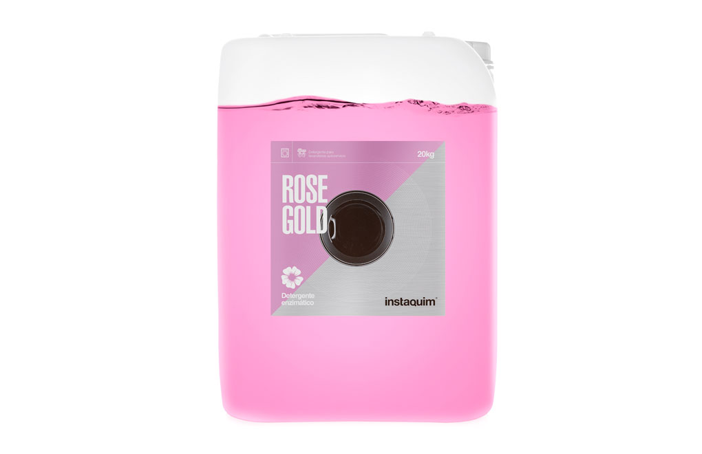 Rosegold, Detergente enzimático concentrado para lavanderías auto servicio con fragancia duradera.