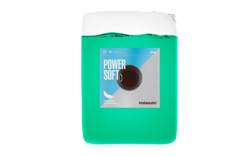 Power Soft, Suavizante concentrado para lavanderías autoservicio con aroma intenso.