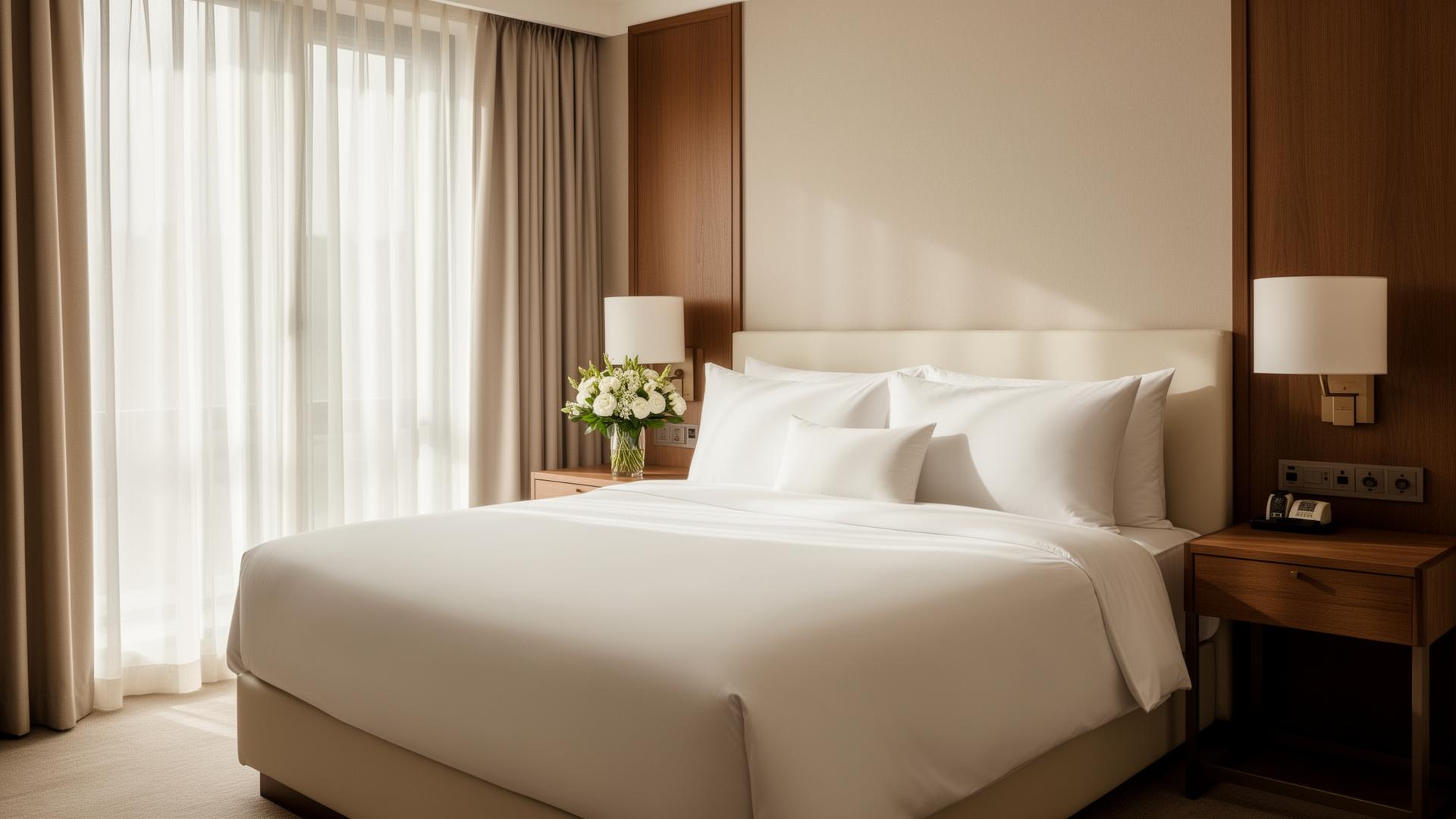 Habitación de hotel boutique impecable con ropa de cama blanca