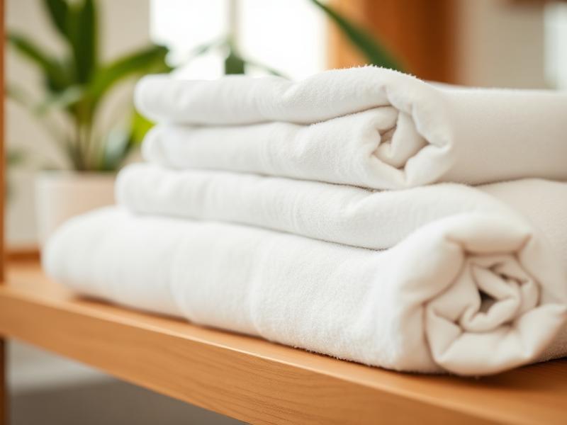 Toallas blancas perfectamente dobladas en hotel boutique